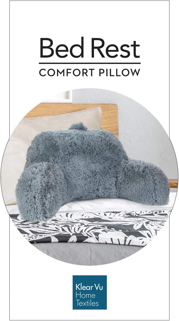 Klear Vu Shaggy Bed Rest Back Support Pillow - Large 30x21 Gray