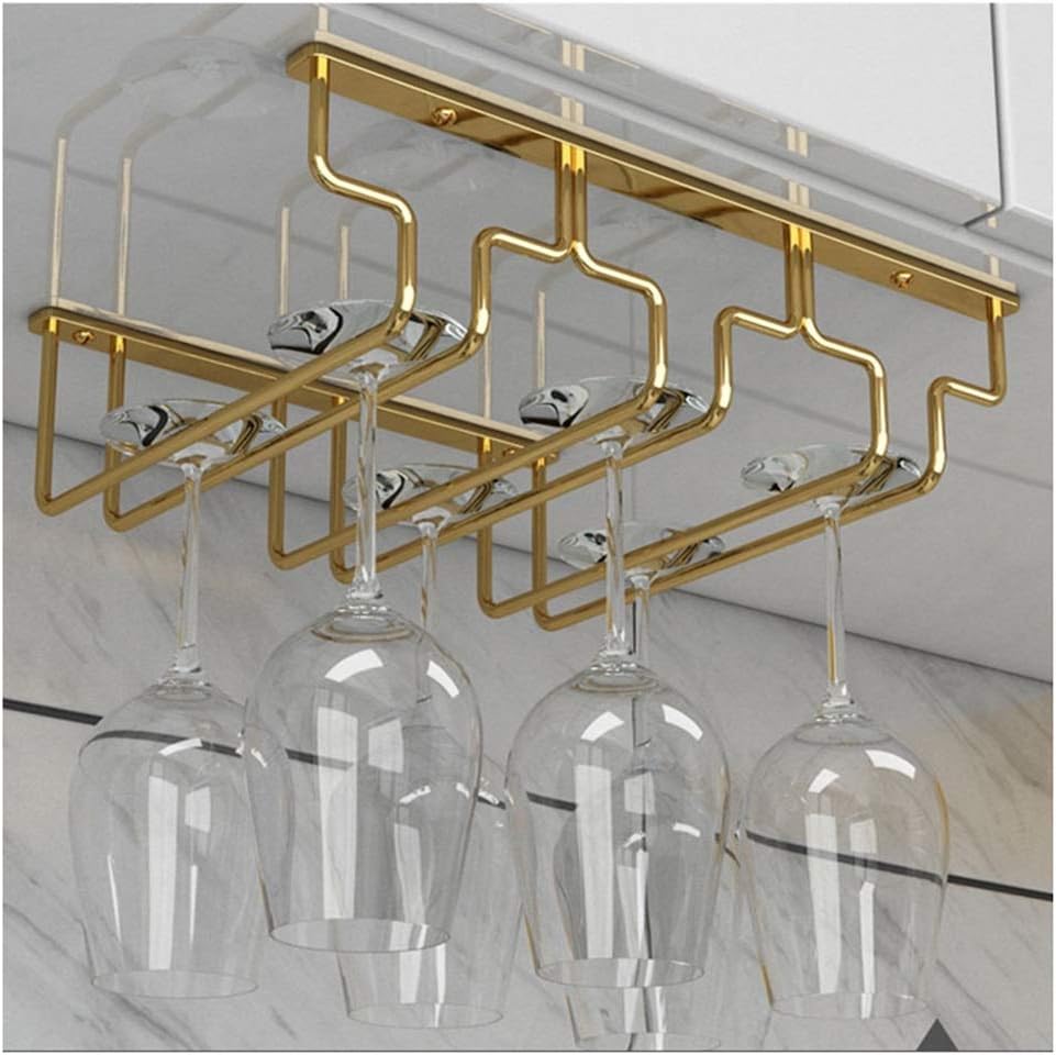 Stainless Steel Wine Glass Hanging Rack with 3 Slots in Gold