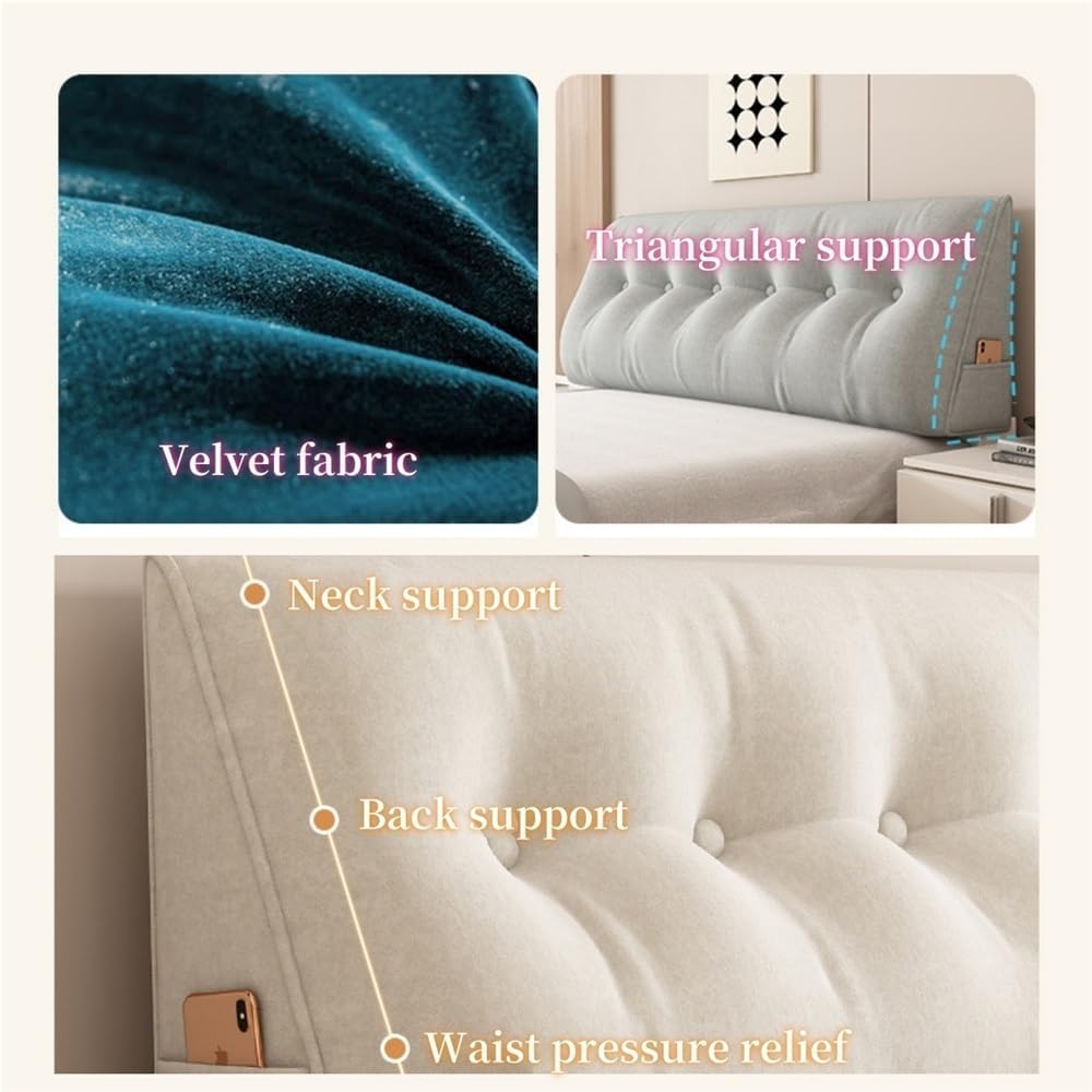 Triangle Wedge Headboard Pillow with Side Pockets - Black 394in
