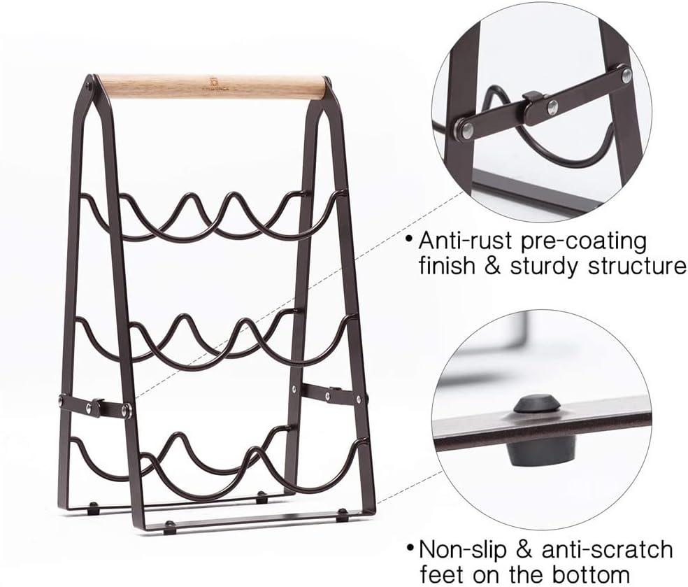 Generic LMingKun Foldable Wine Rack - 2-6 Bottle Black Metal Stand