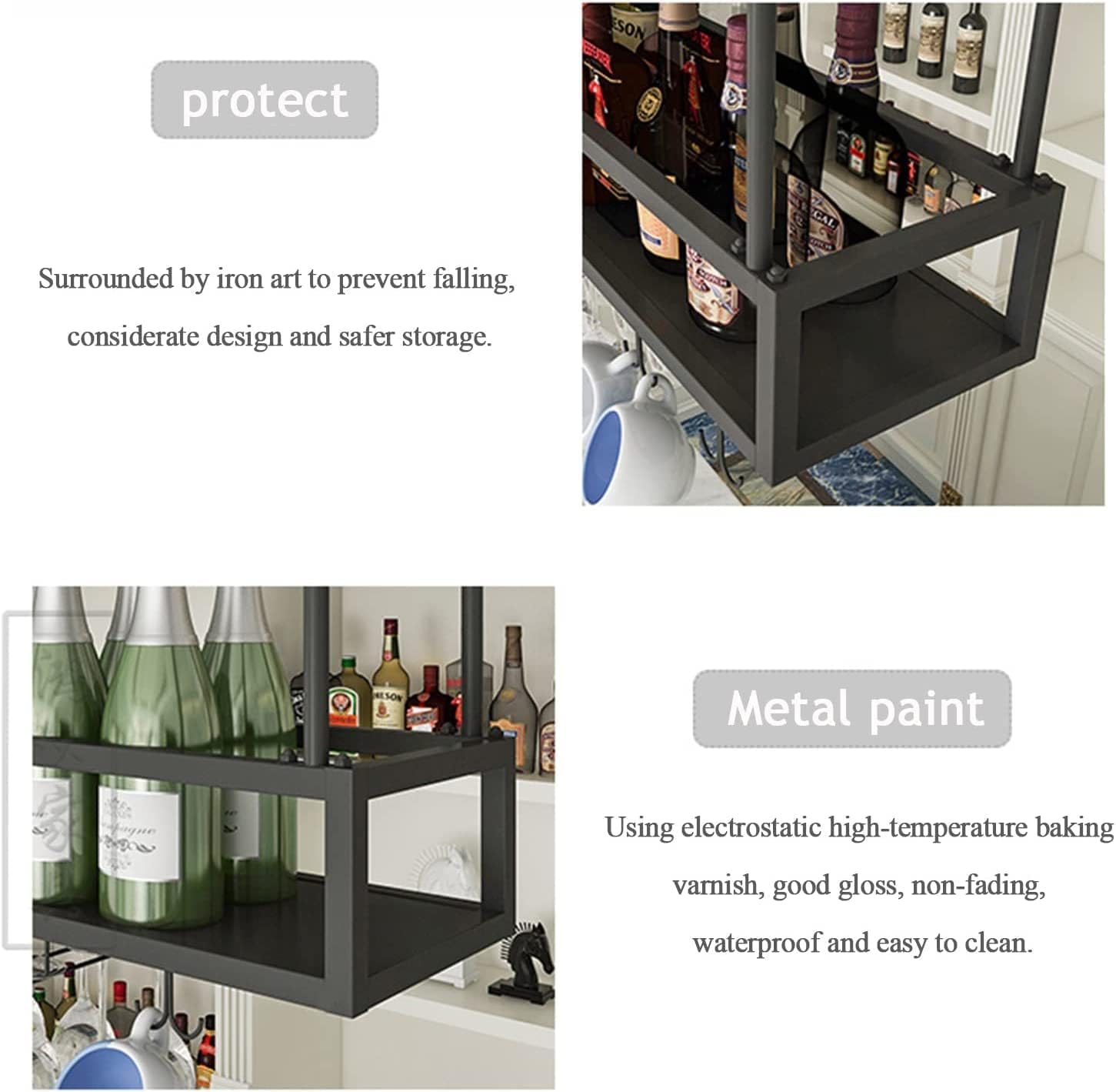 IOCCIOBB Wall-Mounted Wine Rack Adjustable Industrial Black