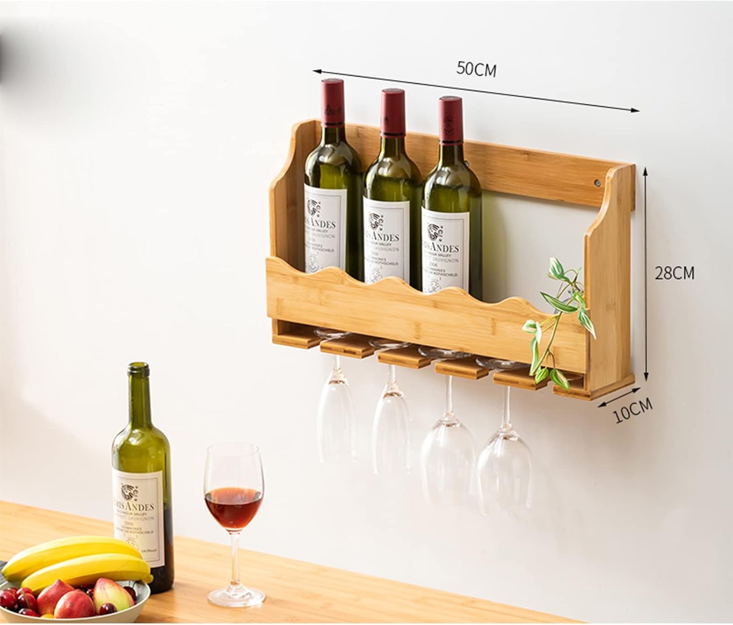 Wall-Mounted Wine Glass Holder with Solid Wood Design 1