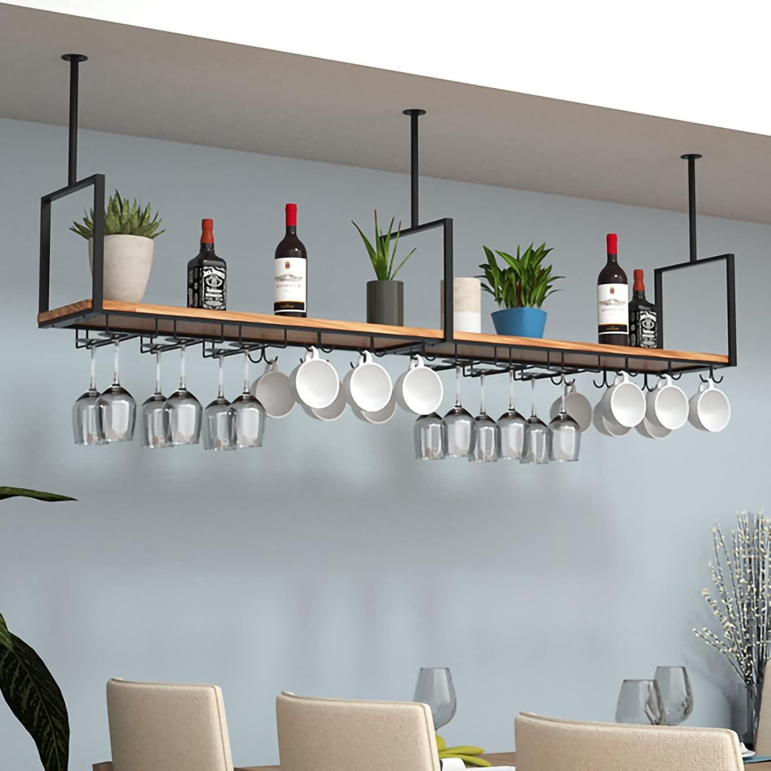 KOHARA Wall-Mounted Wine Rack with Iron Brackets