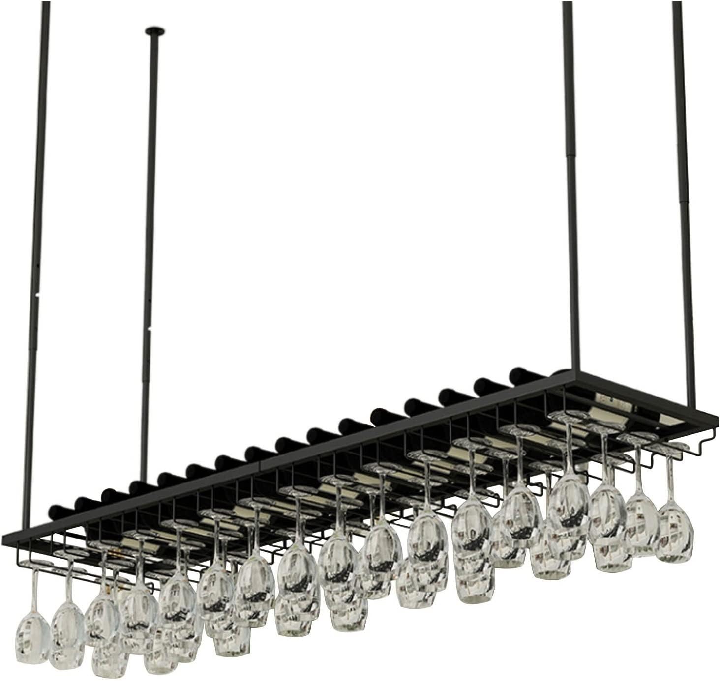 Ceiling Hanging Wine Rack Black Adjustable Metal Holder