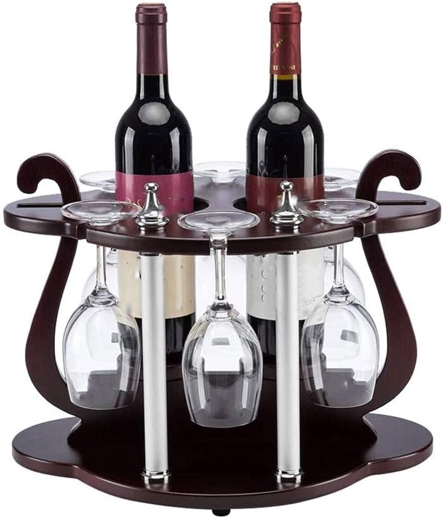 Wood Wine Holder for 2 Bottles and 6 Glasses 1