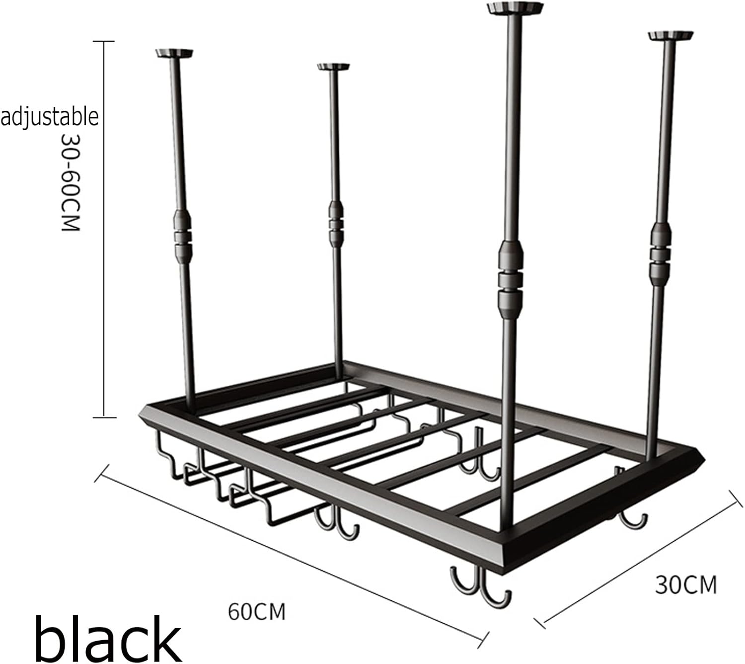 Wordfun Adjustable Wine Glass Rack for Ceiling Black Iron