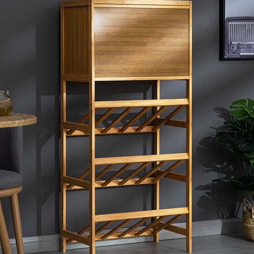 GIZNXBA 28-Bottle Wooden Wine Rack Freestanding Floor Storage