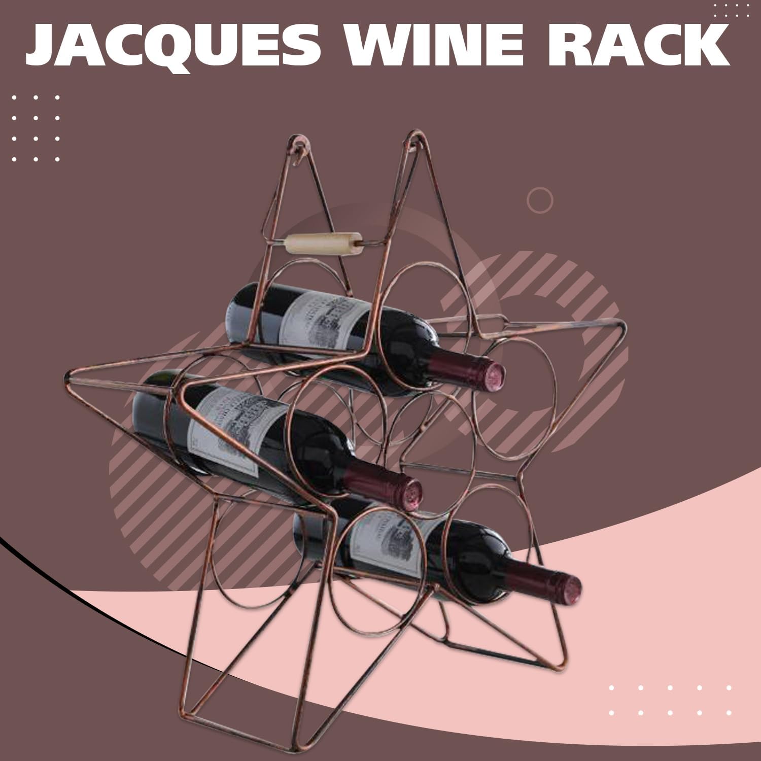 Kings Brand Furniture Metal Wine Rack - Brushed Copper Freestanding 6-Bottle