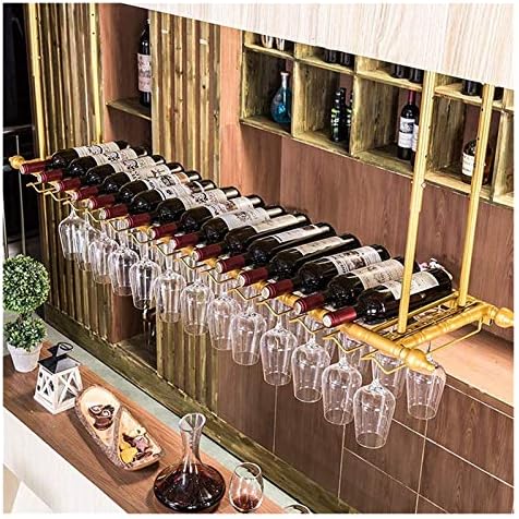 Ceiling Hanging Wine Rack with Glass Holder 40In