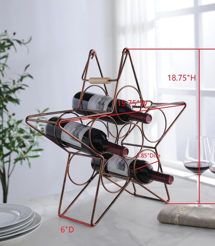 Kings Brand Furniture Metal Wine Rack - Brushed Copper Freestanding 6-Bottle