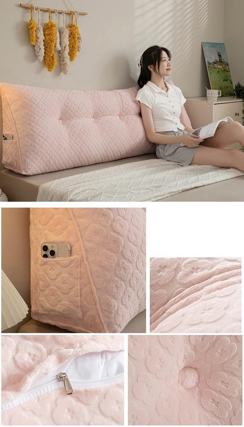Pink Fleece Wedge Headboard Pillow for Reading and Support