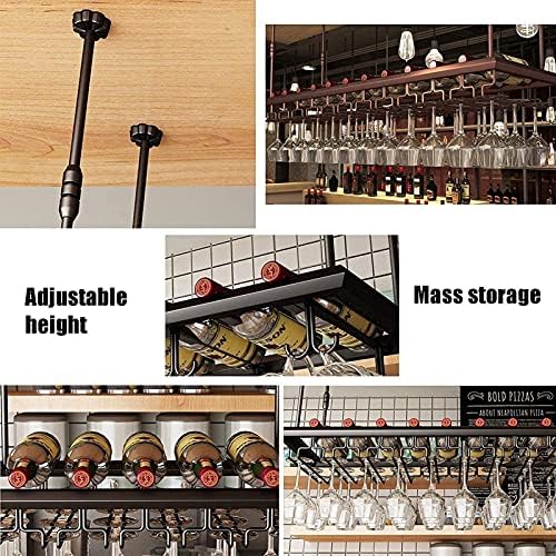 ULAINE Ceiling Wine Racks Adjustable Height Rustic Design Space-Saving Holder