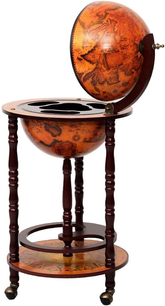 36 Inch Retro Globe Bar Cabinet with Wheels