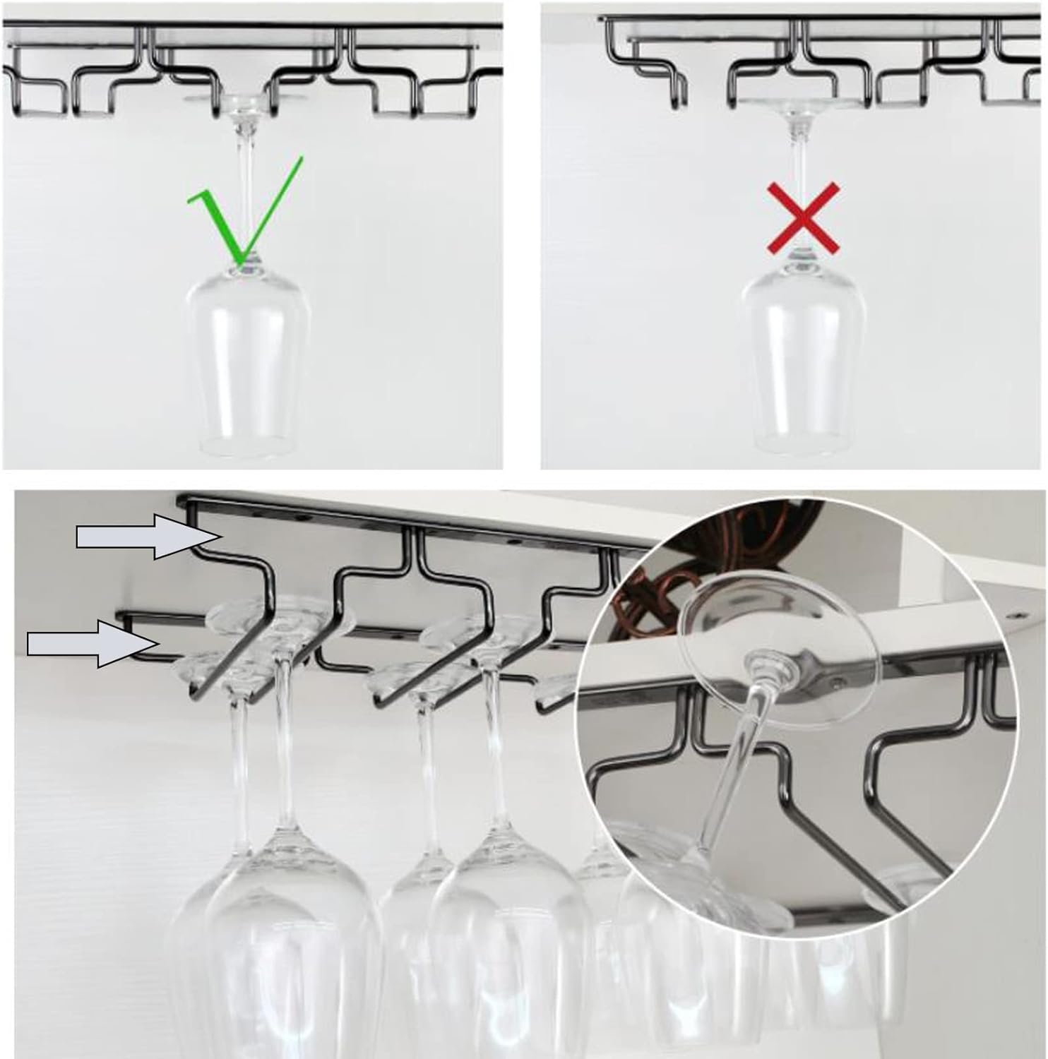 WORDFUN Wine Glass Hanging Rack Black 3 Slots