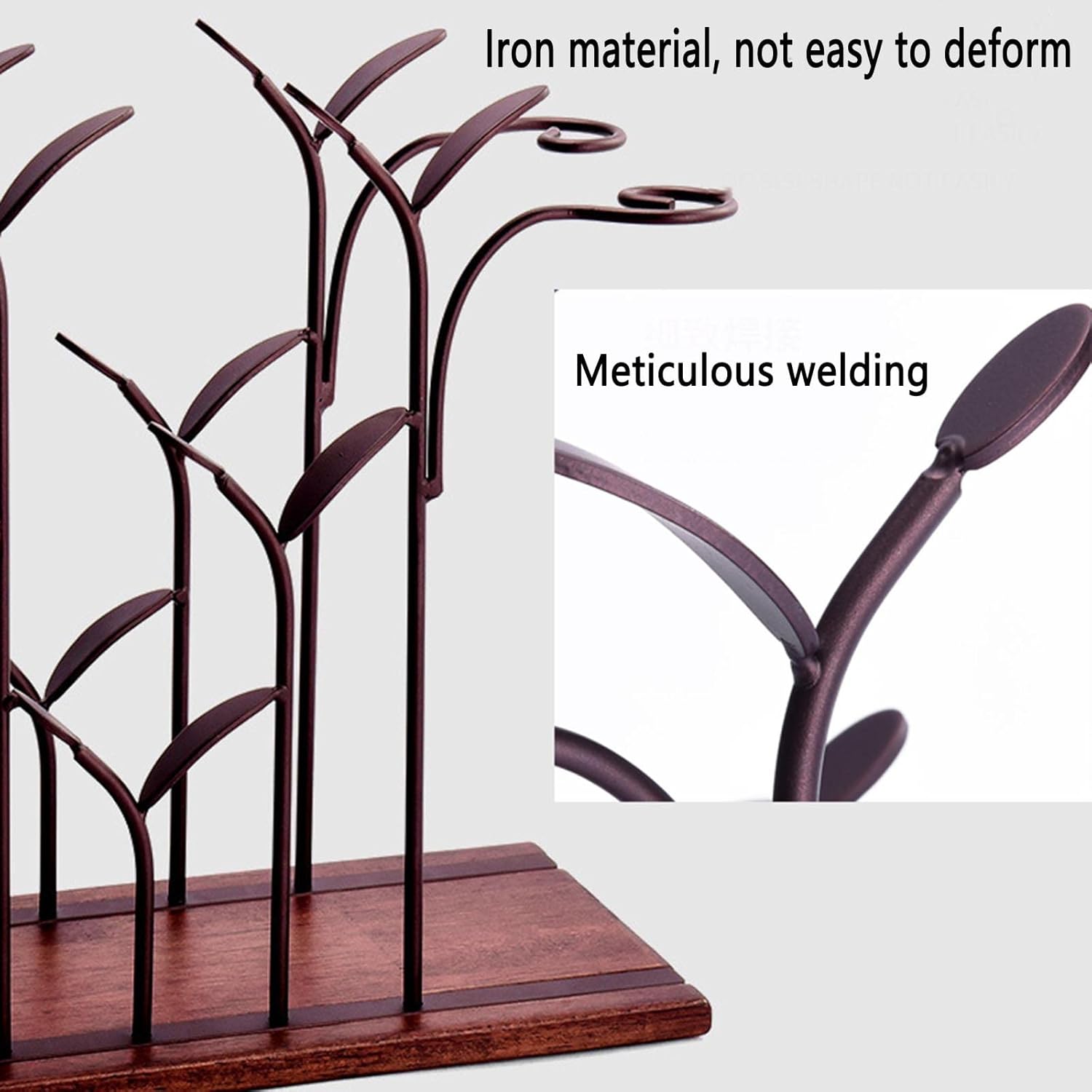 JUSHZ Freestanding Wine Rack Wooden Holder with Wrought Iron Frame