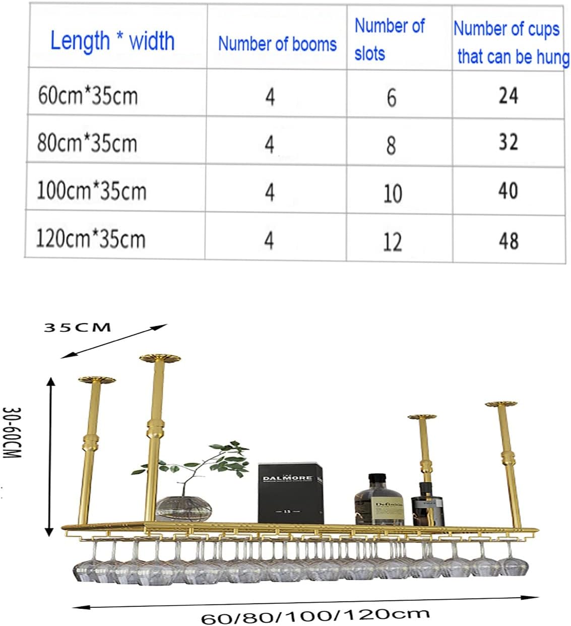 ULAINE Metal Wine Rack with Adjustable Height Gold 100cm
