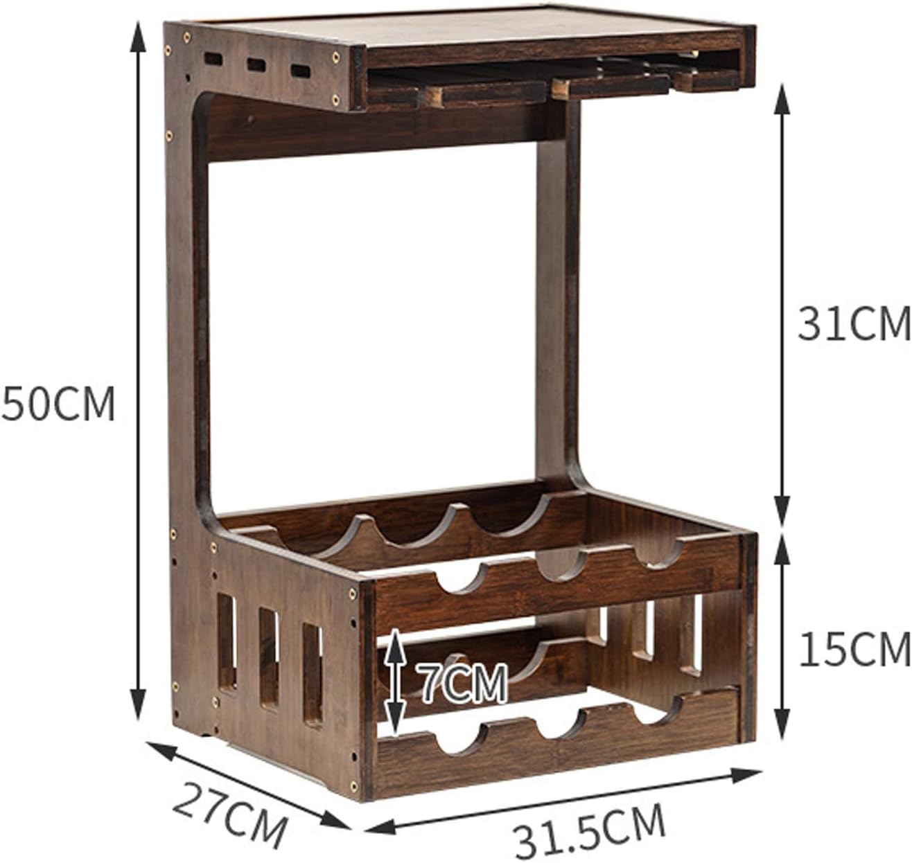 Bamboo Wine Rack Holder 6 Bottles 2 Rows Walnut