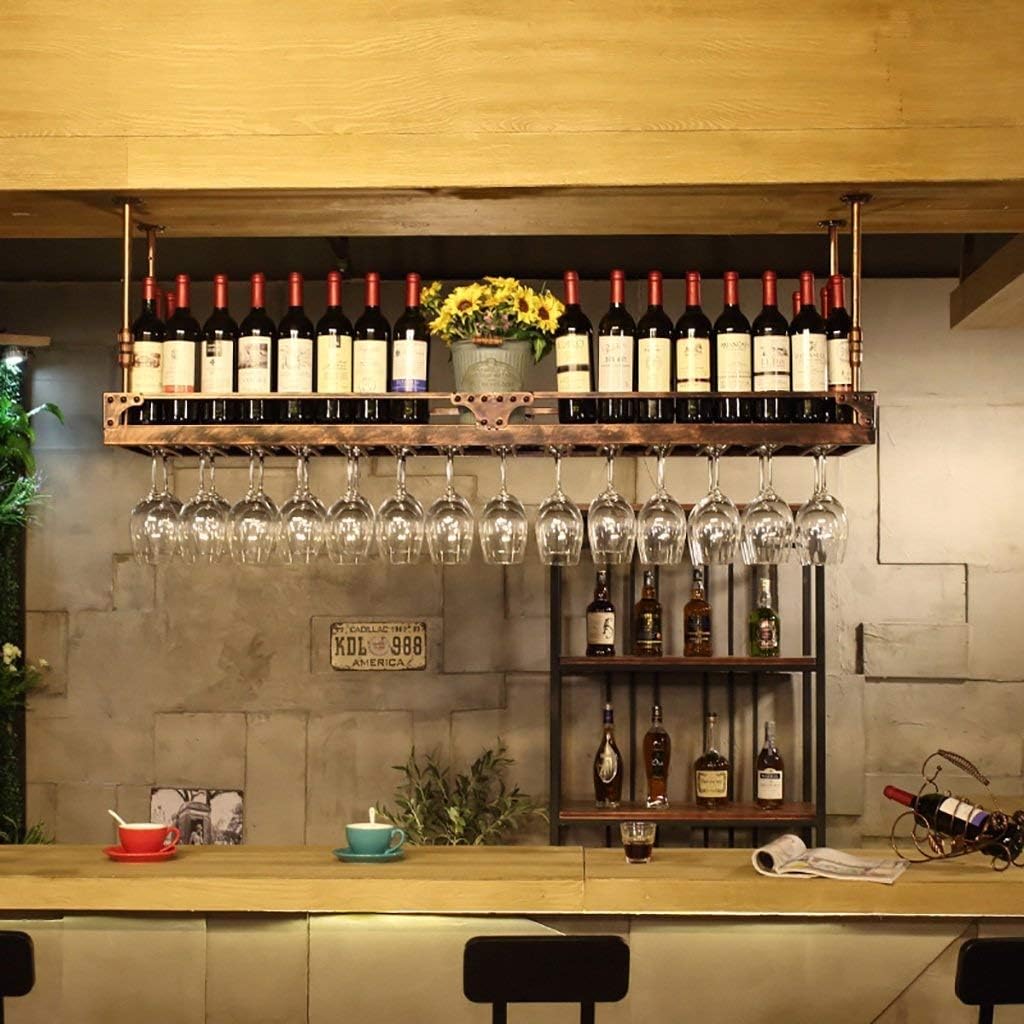 CGF- Wall-Mounted Wine Rack with Upside Down Glass Holders - Bronze Finish