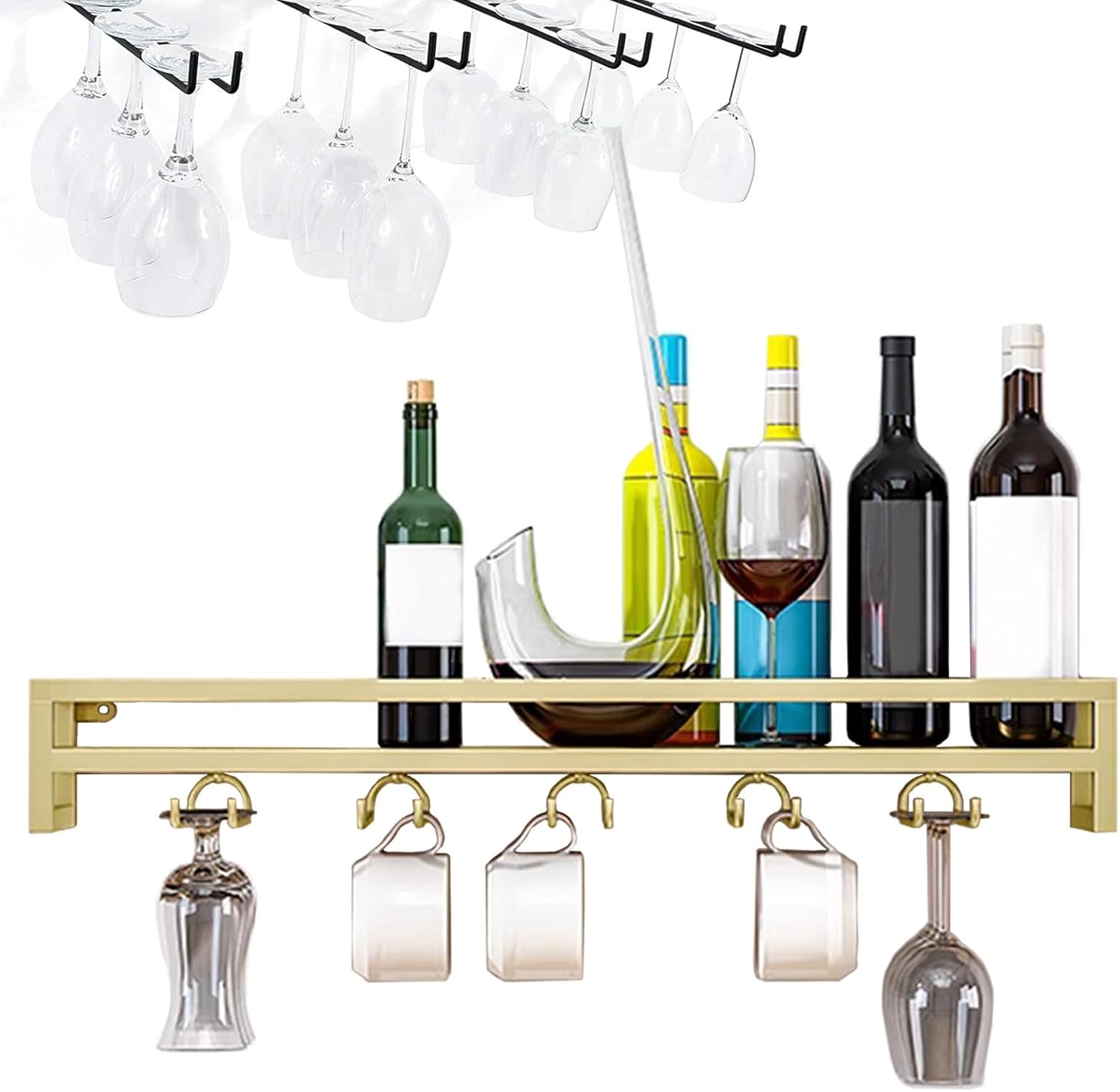 Wine Glass Rack Wall Mounted 5-9 Rows Metal Holder