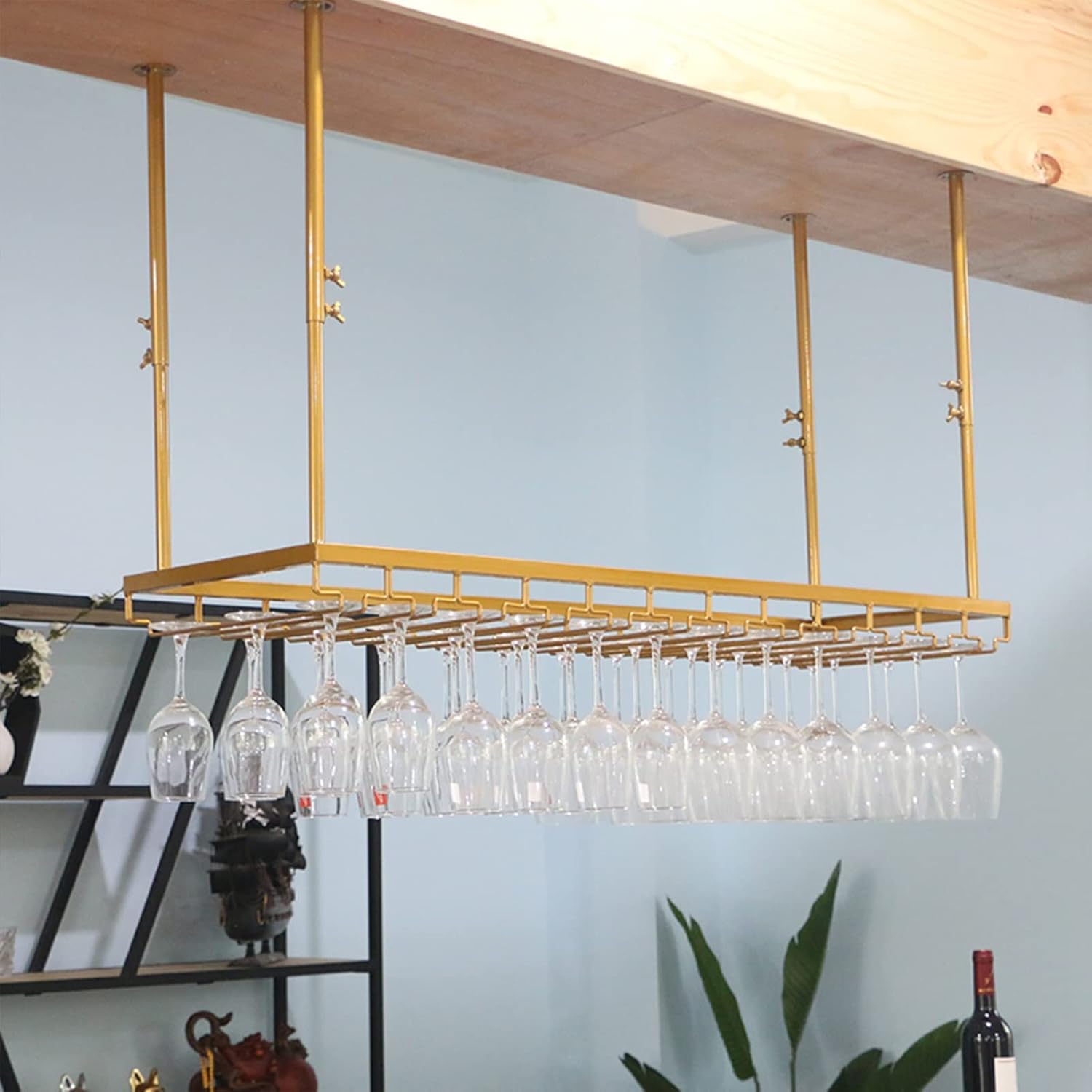 Ceiling Wine Rack Holder Adjustable Iron Stemware Storage for Kitchen Bar