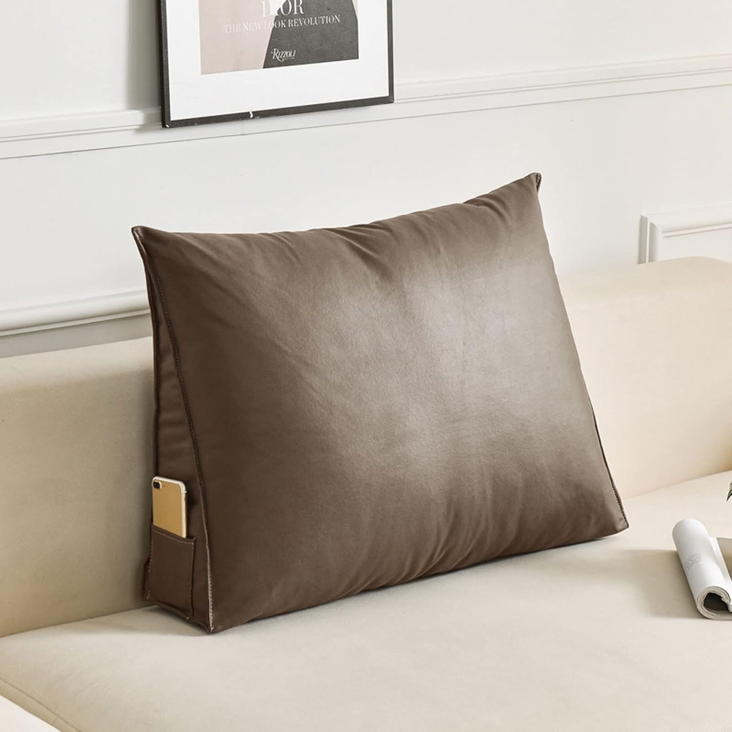 Karnado Wedge Back Cushion with Pockets and Faux PU Leather Cover