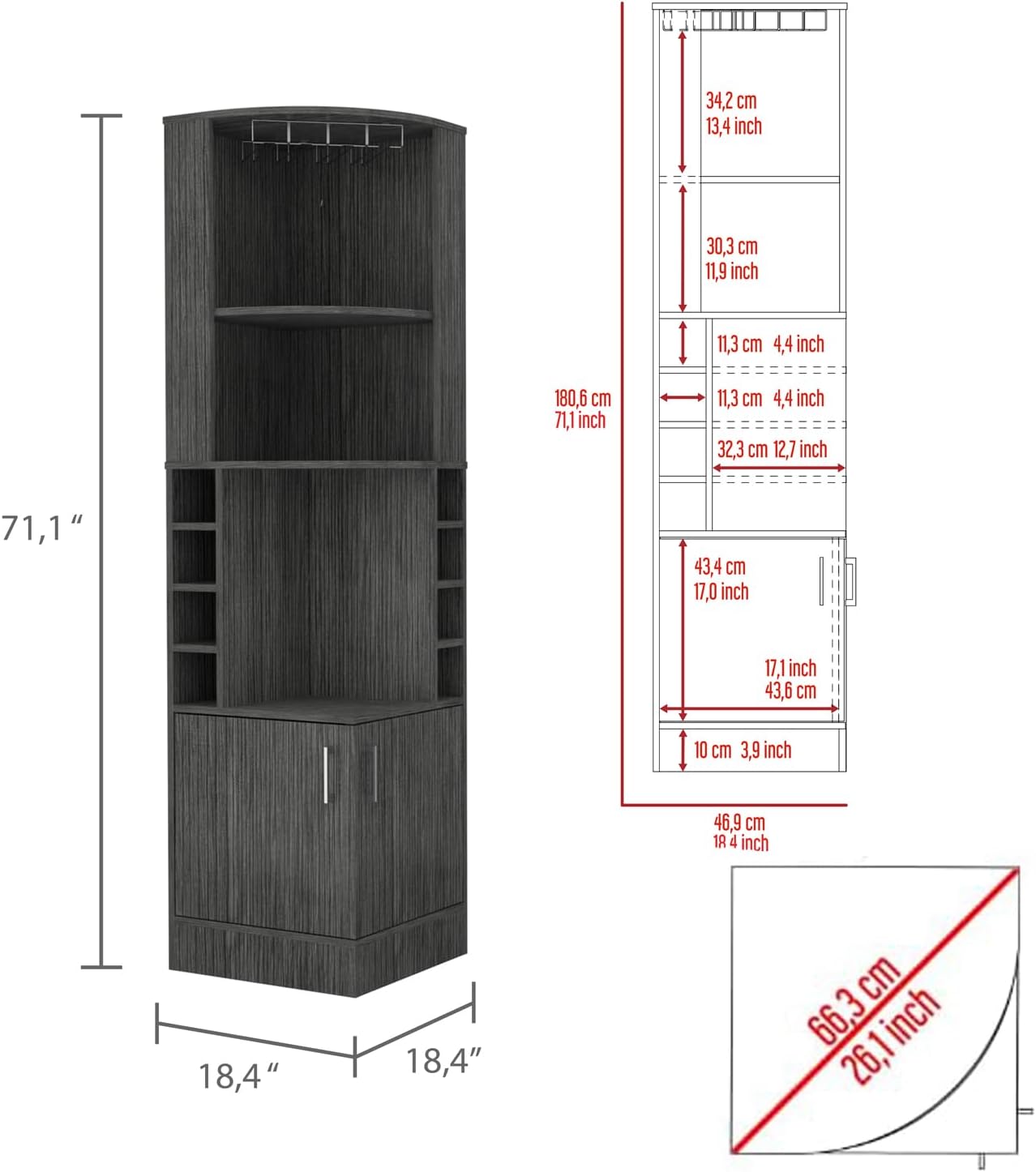 Extra Large Capacity Wine Cabinet with Double Doors and 8 Shelves