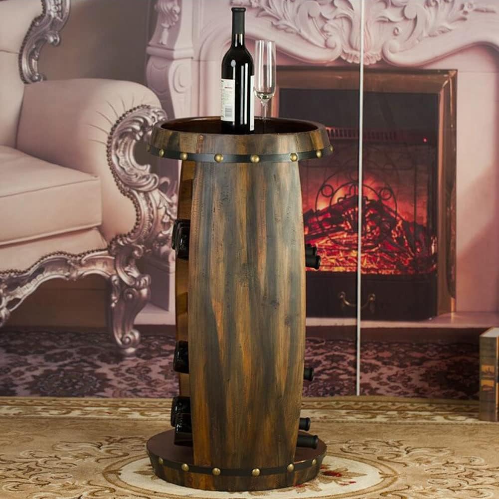 Etlegor Wooden Barrel Wine Rack - Rustic Free Standing Wine Storage Shelf