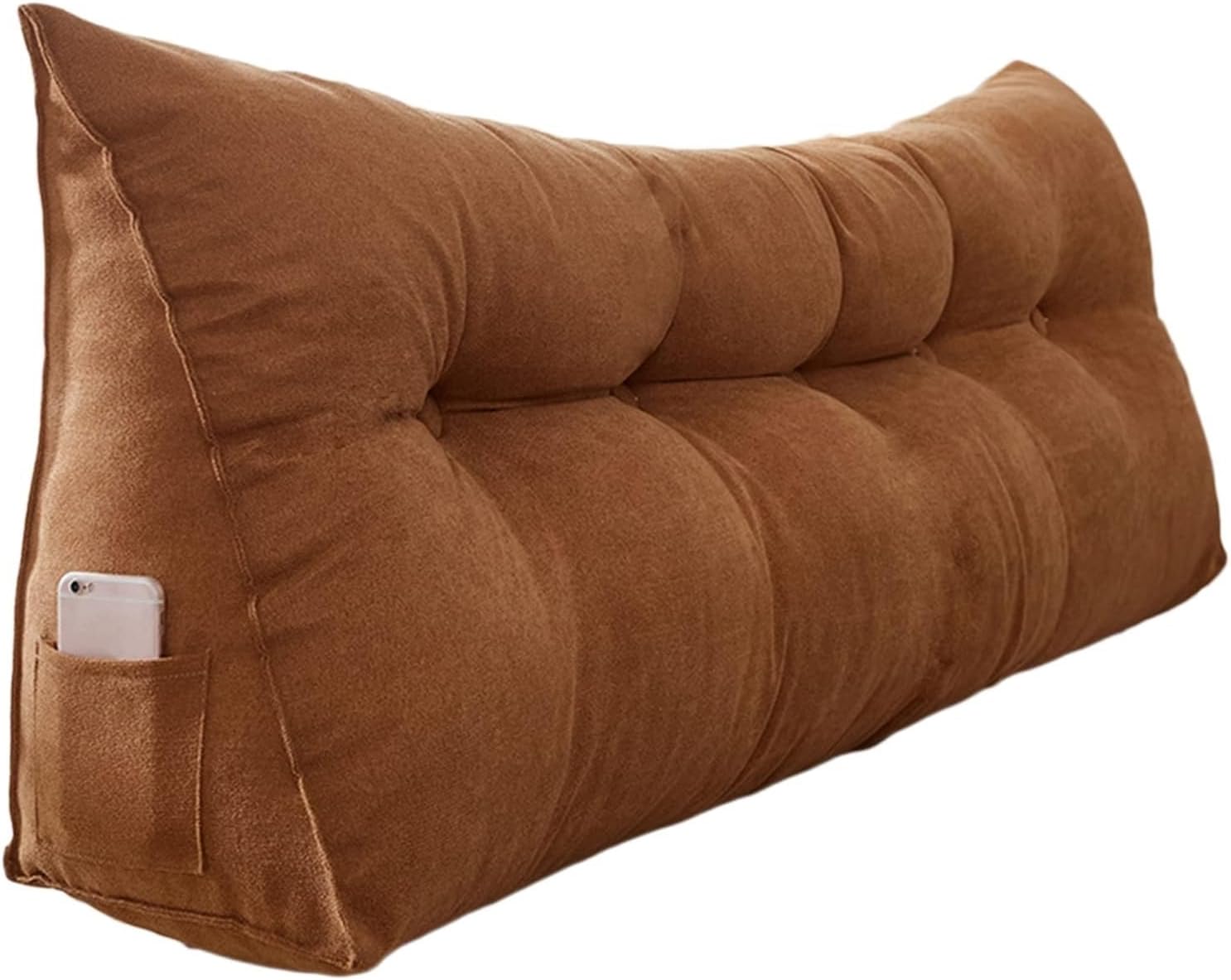 Wedge Pillow Headboard with 4 Buckles and Side Pockets Brown