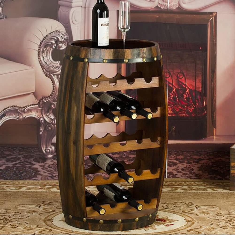 Etlegor Wooden Barrel Wine Rack - Rustic Free Standing Wine Storage Shelf