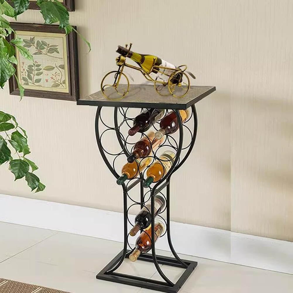 Metal Wine Rack with Faux Marble Finish Black