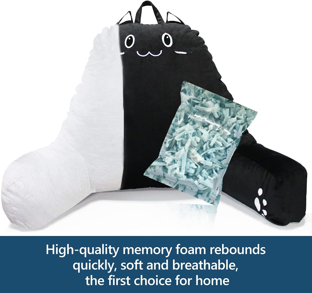 SUNSIDE Kitty Reading Pillow with Memory Foam and Zipper Cover
