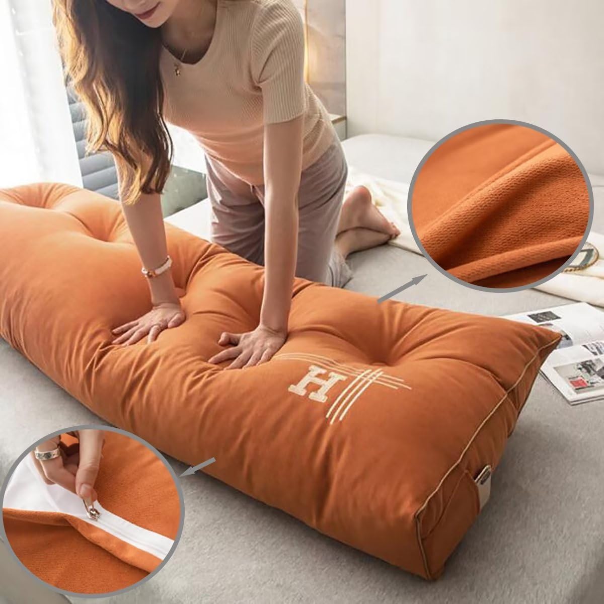 TESICA Wedge Pillow with Headboard Design Brown Grey Twin Size