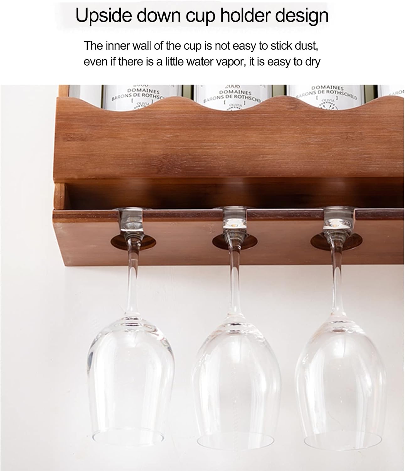 Wall-Mounted Wine Glass Holder with Solid Wood Design 1