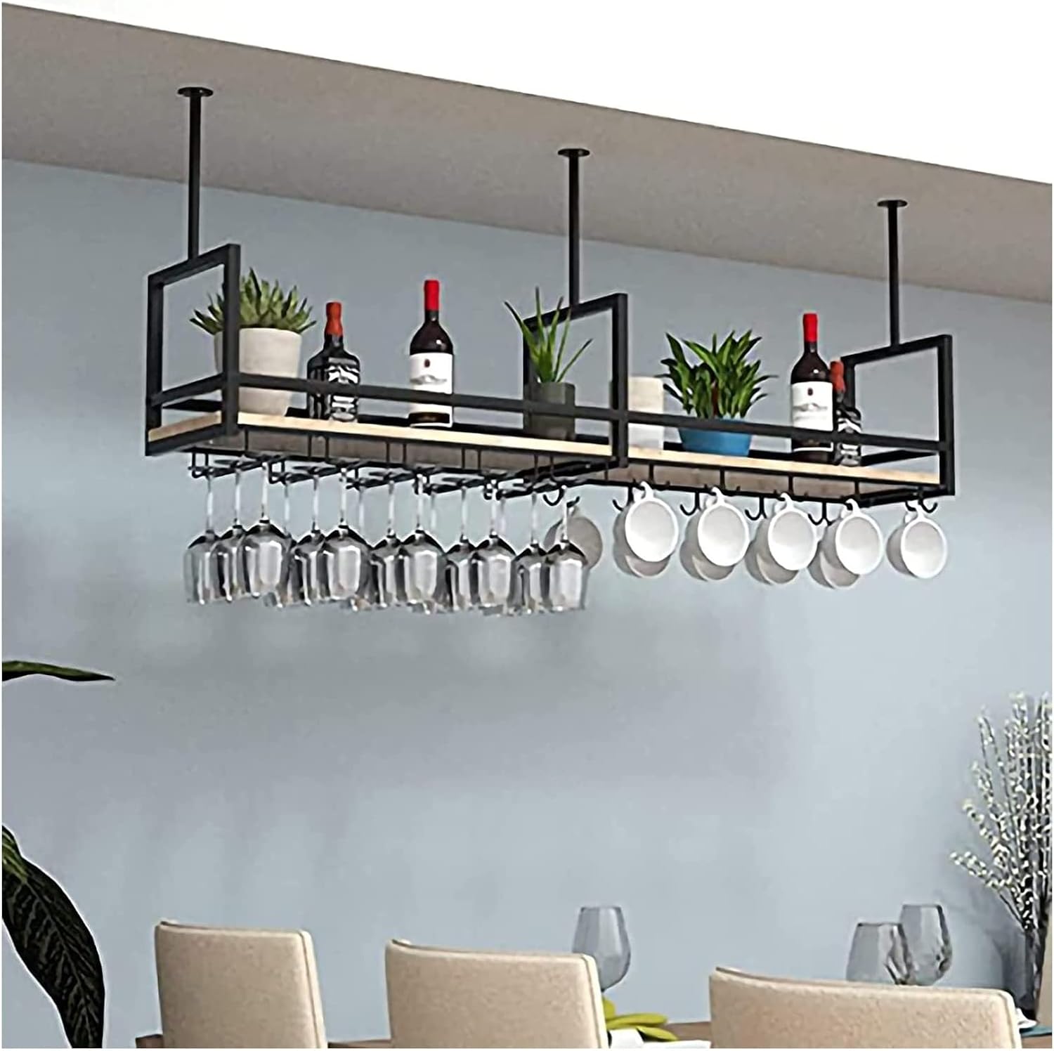 ALDEPO Wall-Mounted Wine Rack with Guardrail Industrial Design for Restaurant Kitchen