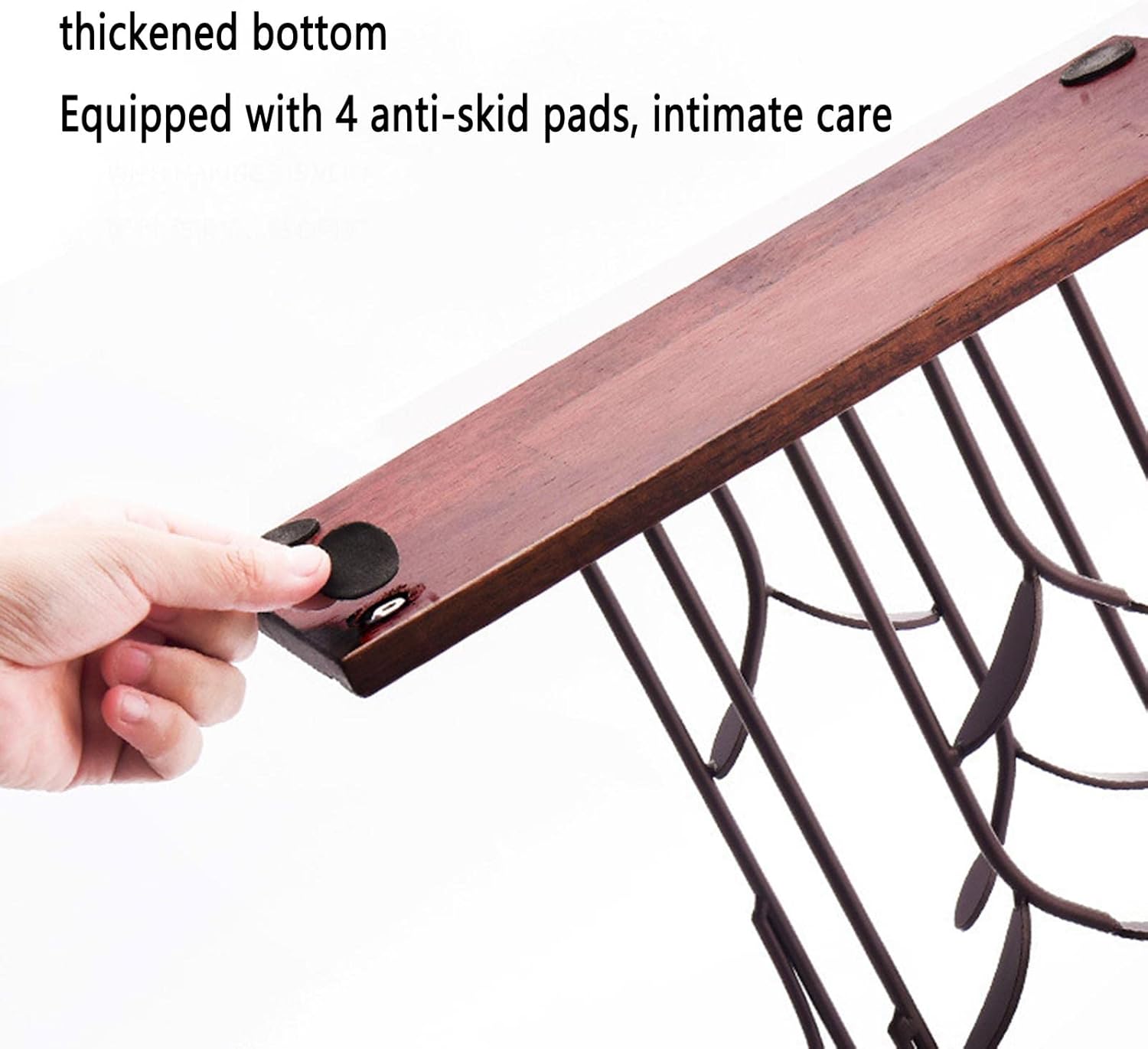 JUSHZ Freestanding Wine Rack Wooden Holder with Wrought Iron Frame