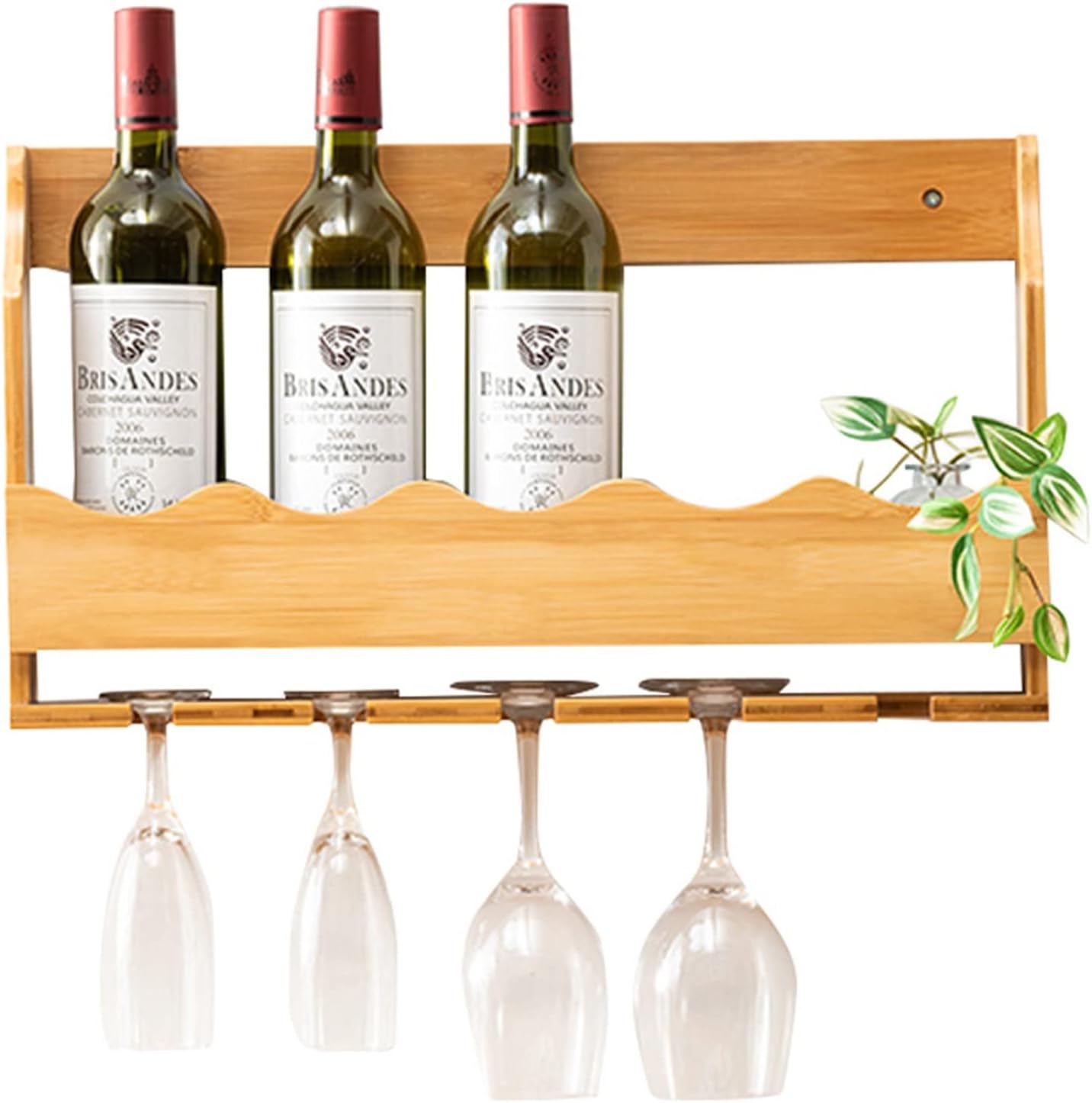 Meiiron Bamboo Wine Rack 5-Bottle Display with Glass Holder