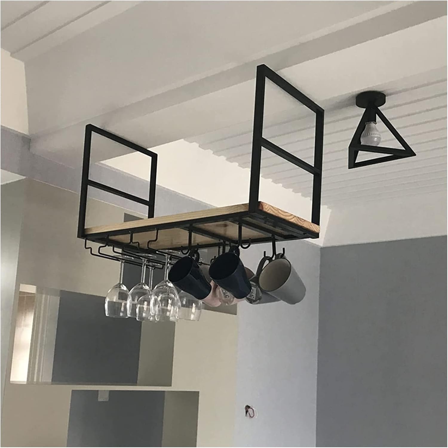 Wine Rack Wall-Mounted Industrial Solid Wood and Iron Shelf