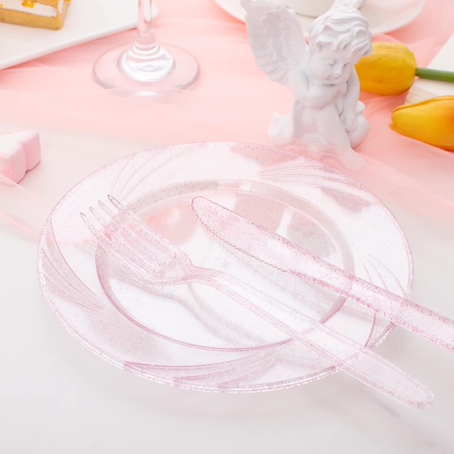 WDF 360 Pink Glitter Plastic Cutlery Set 1