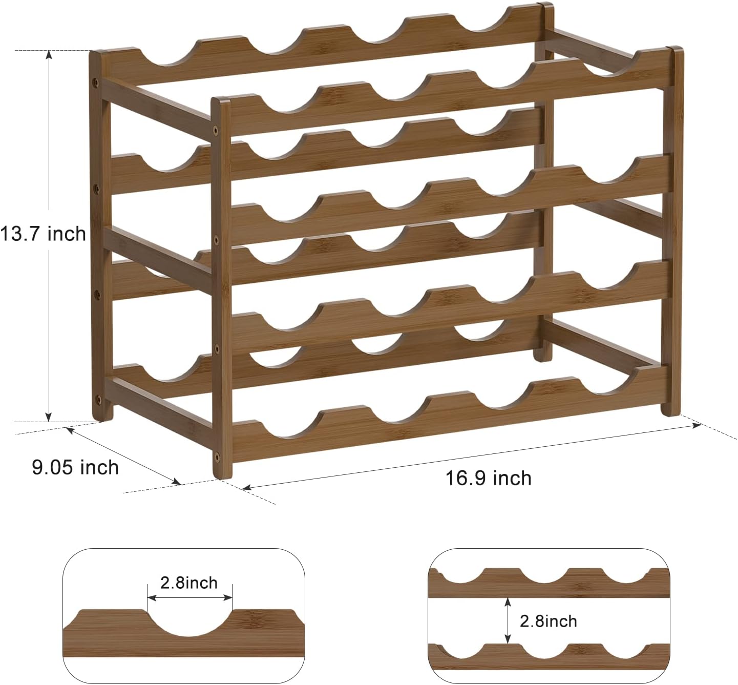 Ruichang 4-Tier Bamboo Wine Rack - 16 Bottle Capacity