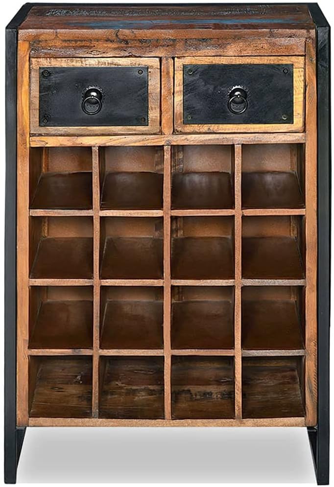 Makastle Wooden Wine Rack 16 Bottles 2 Drawers Freestanding