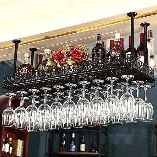 Wine Rack Ceiling Holder Black Metal Floating Wine Glass Storage Shelf