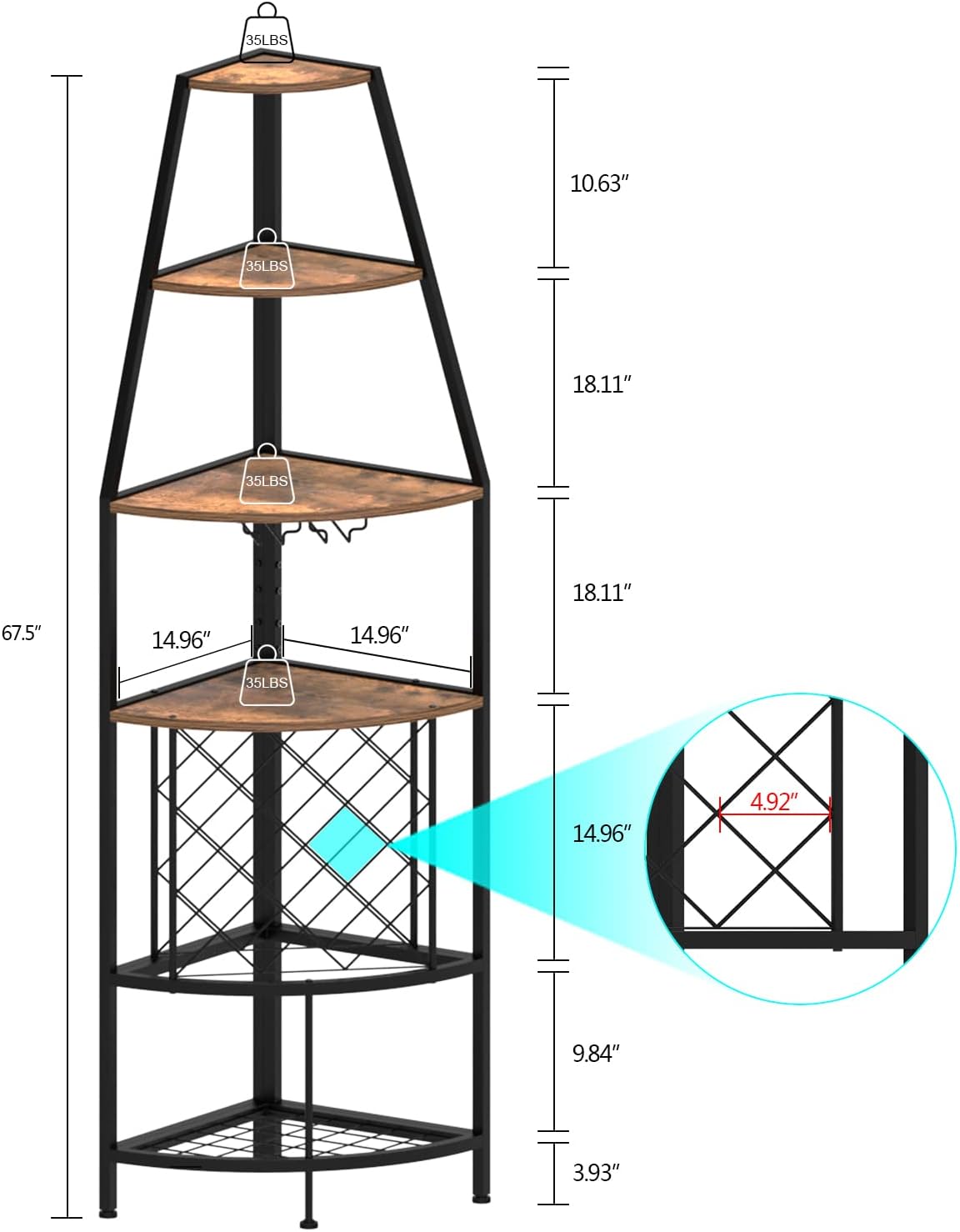 Espelism 5-Tier Corner Wine Rack with LED Light 1