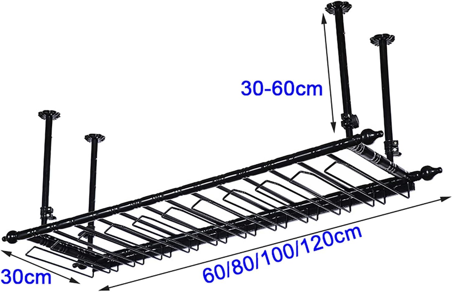 ULAINE Industrial Metal Wine Rack Adjustable Ceiling Holder Black 80cm