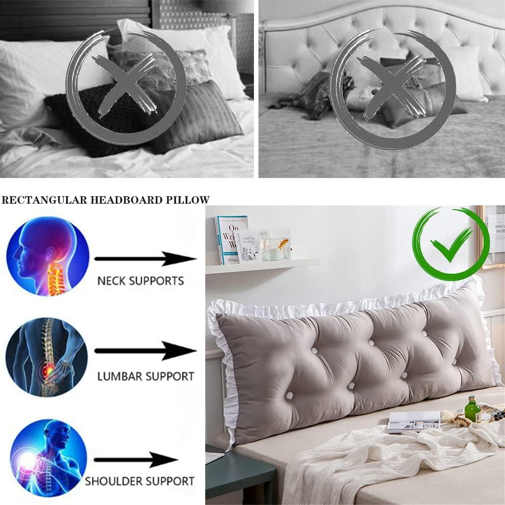 ZZYK Rectangular Headboard Reading Pillow with Removable Cover 47 inch Grey