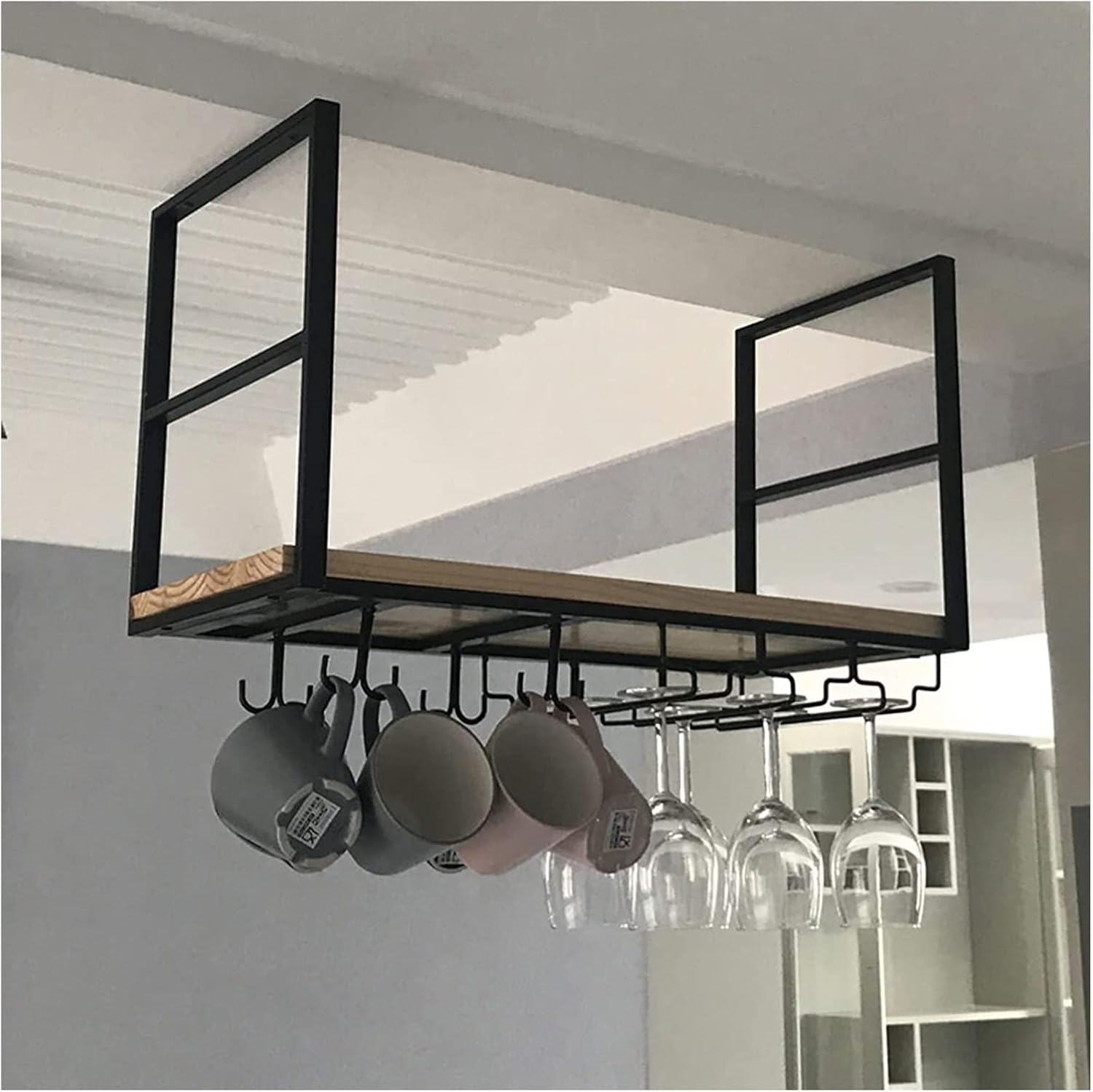 Wine Rack Wall-Mounted Industrial Solid Wood and Iron Shelf