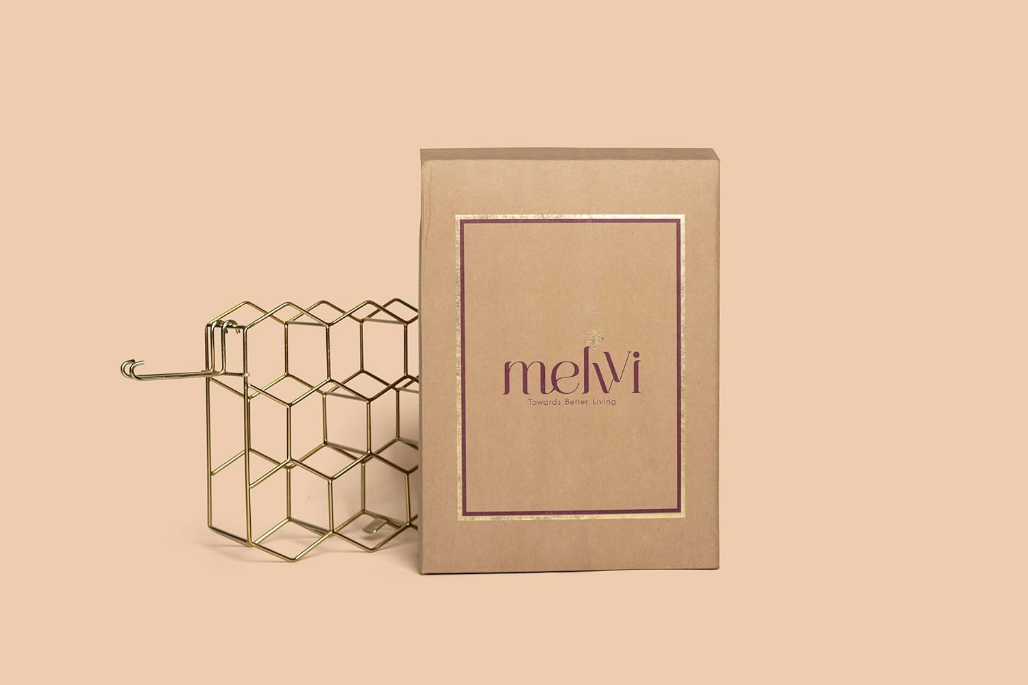 Melvvi Gold Wine Rack with 2 Glasses 14 Bottle Storage