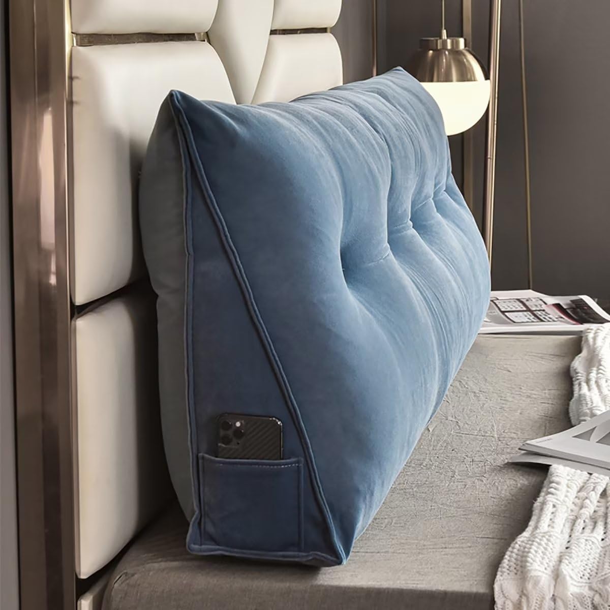 TESICA Triangular Reading Bed Rest Pillow Dark Green 39x20x8in