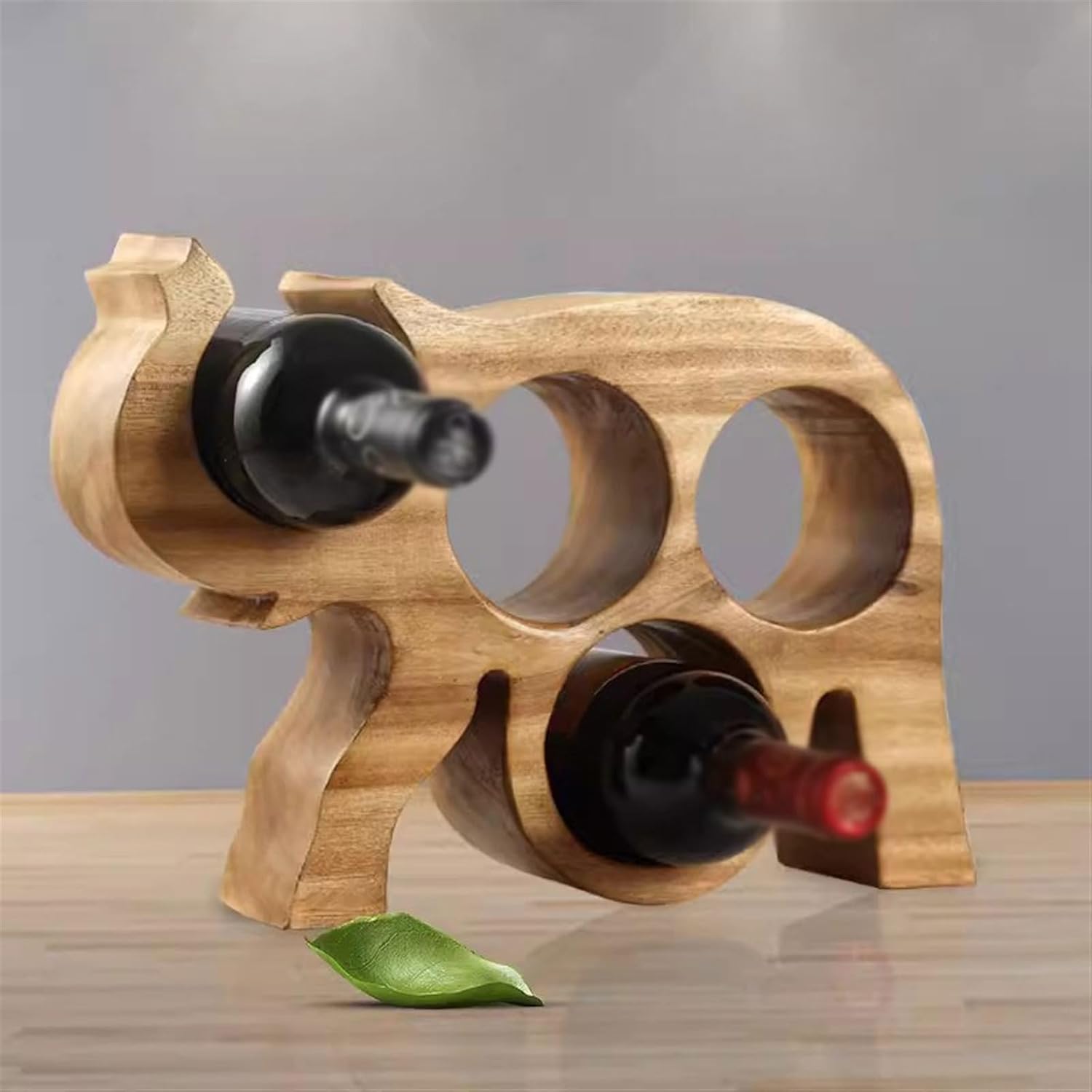 Solid Wood Elephant Wine Holder - Tabletop Wine Rack Decor