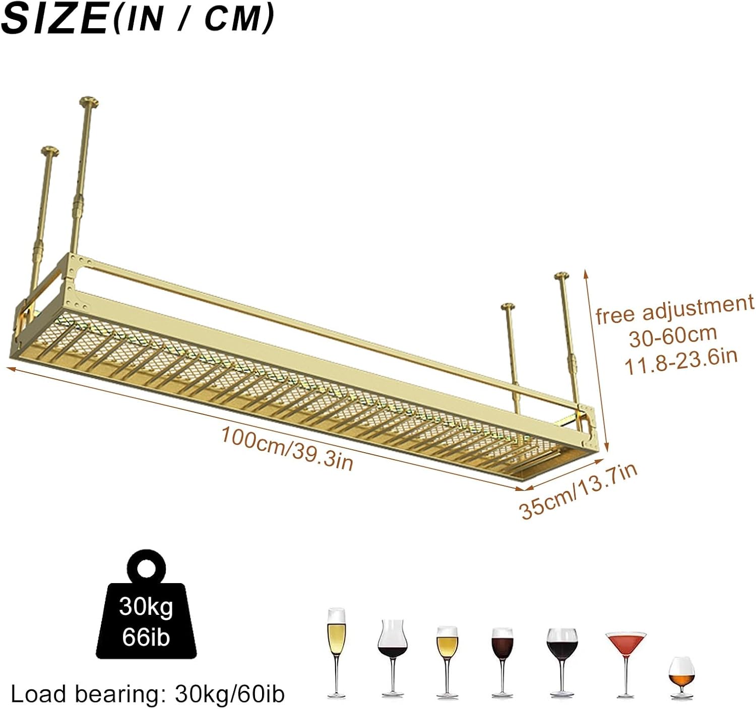 Generic Adjustable Ceiling Wine Glass Rack with LED Light