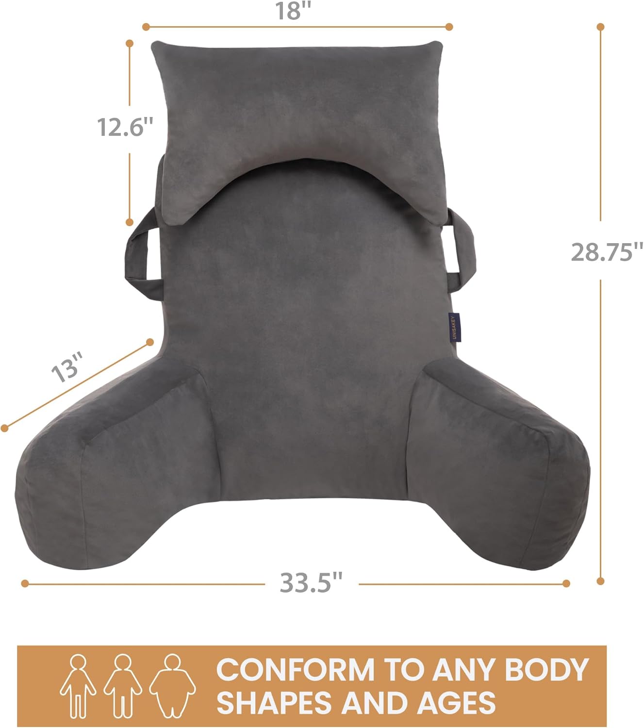 Unisakey Reading Pillow with Headrest and Pockets
